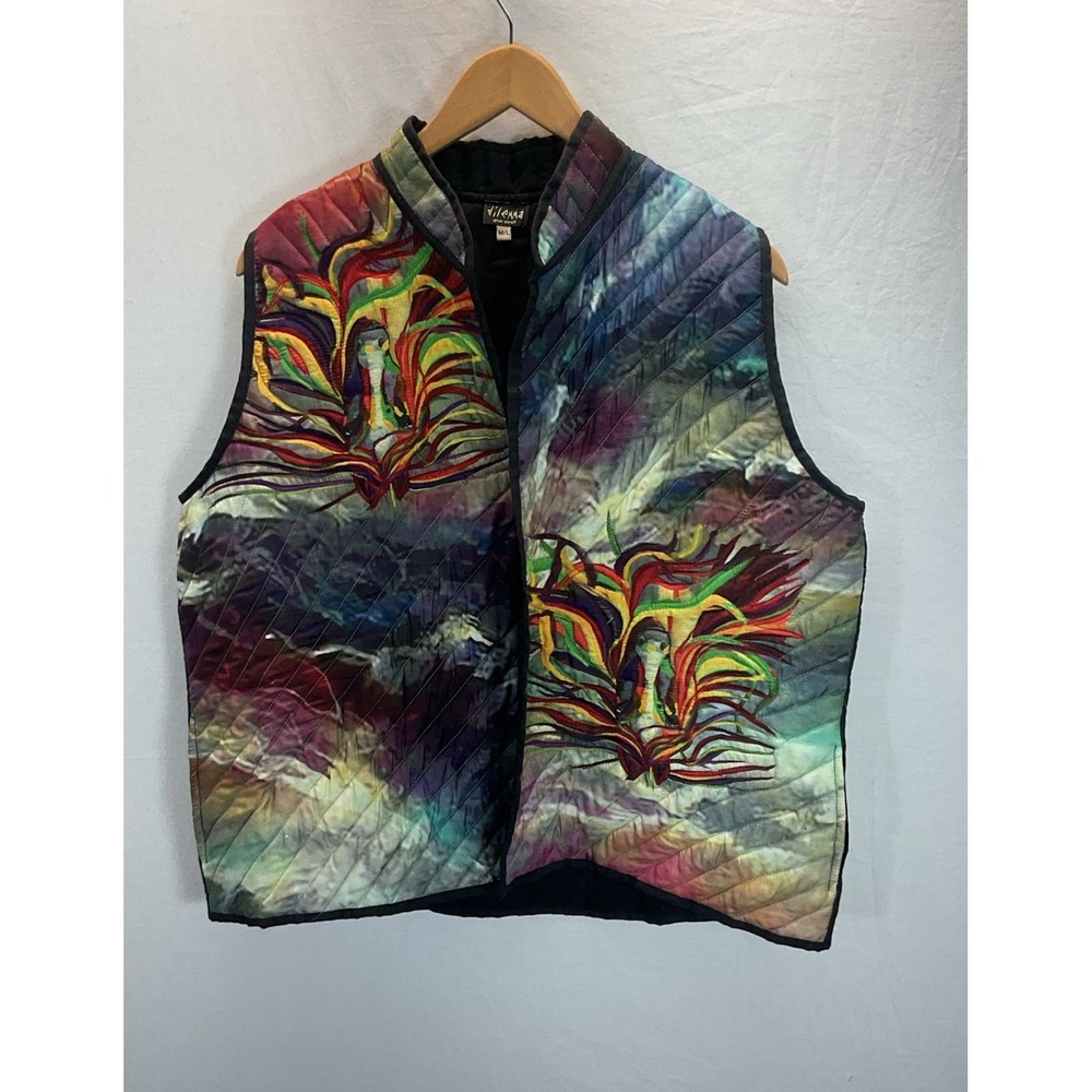 Dilemma Dhun Shroff Vest MD/LG Quilted colorful art to wear Artsy mature